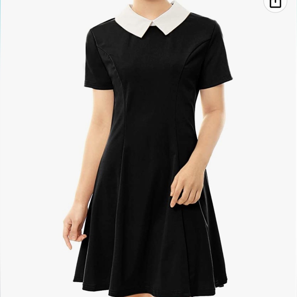 Black dress white collar, women’s size m, never worn, knee length